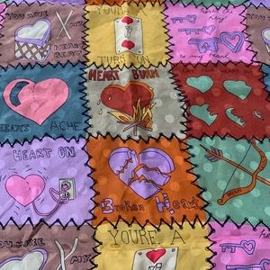 Rare 1990 Vintage 100% Silk Heart Love Scarf